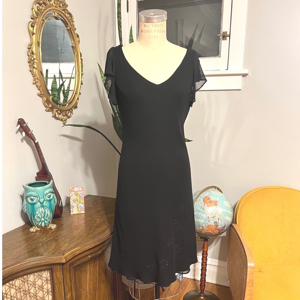 Vintage 90s Black‎ embellished Flower Dress Party Fairy Whimsygoth Size 10